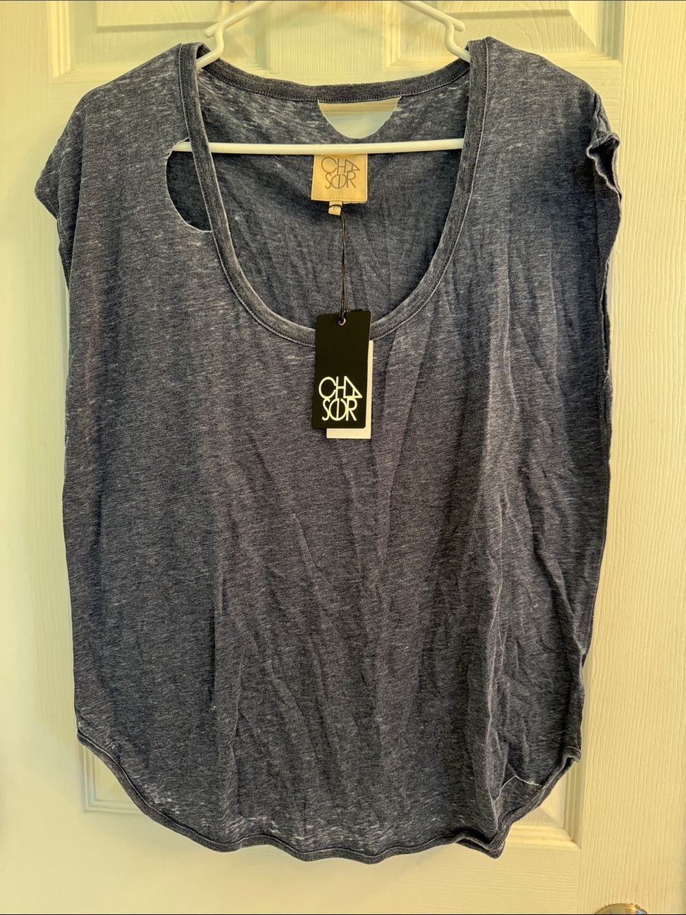 Chaser Women's Washed Scoop Tank in Navy Blue holes are intentional! NWT